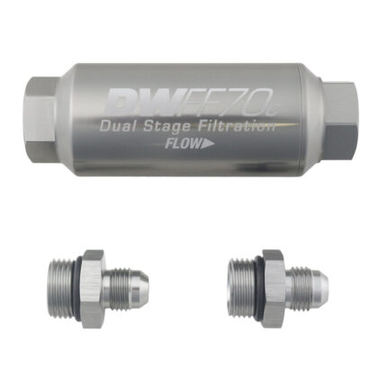 Deatschwerks '-6AN, 10 micron, 70mm compact in-line fuel filter kit