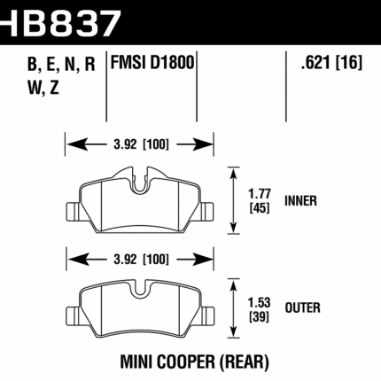 HB837B.621 - Hawk HPS 5.0 Brake Pads; Rear
